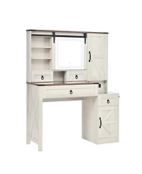 Streamdale Furniture Farmhouse Vanity Desk with Sliding Mirror, Lights, Charging