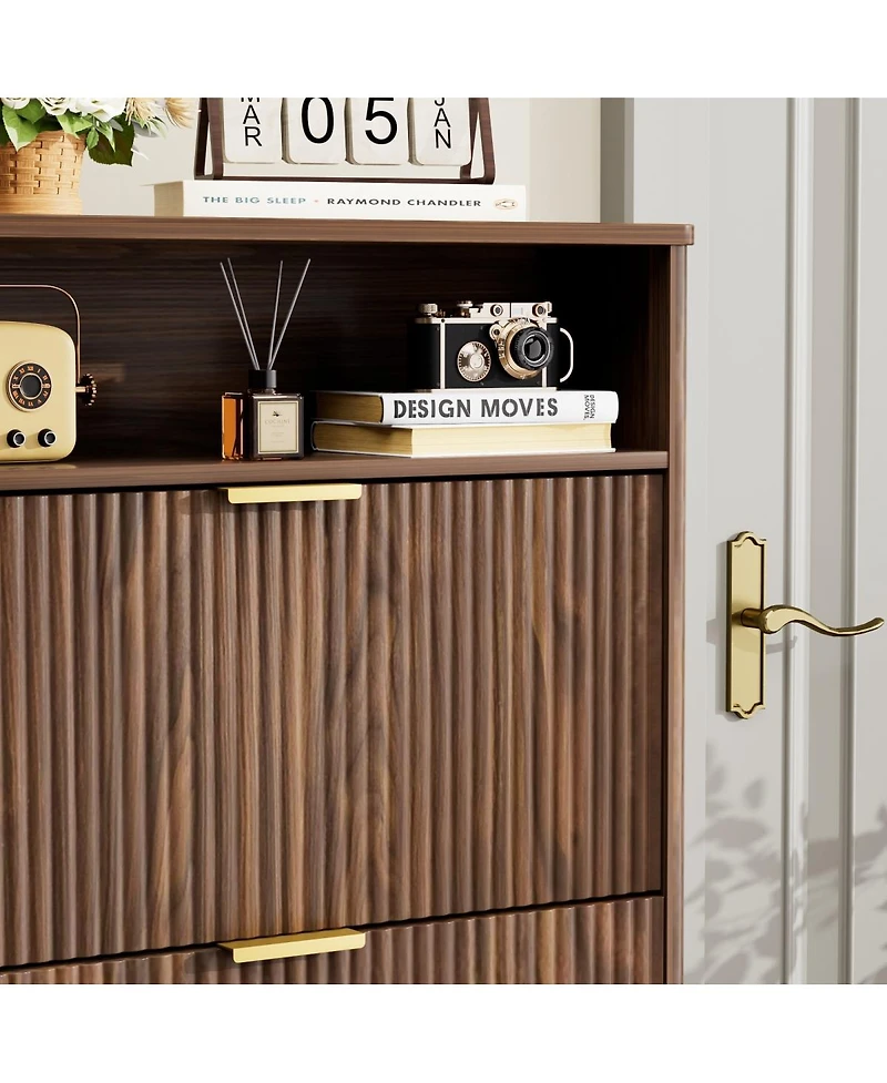 Streamdale Furniture Shoe Cabinet Storage with 2 Flip Drawers, Walnut, 31.6" L x 9.6" W x 40" H