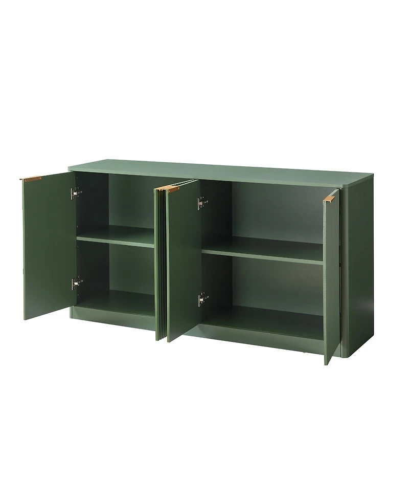 Streamdale Furniture 59-inch Modern Wavy Sideboard, Curved Contour 4-Door Storage Cabinet, Green