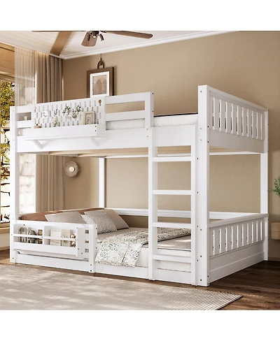 Streamdale Queen Bunk Bed with Ladder and Guardrails, Pegboard and bookshelf, White