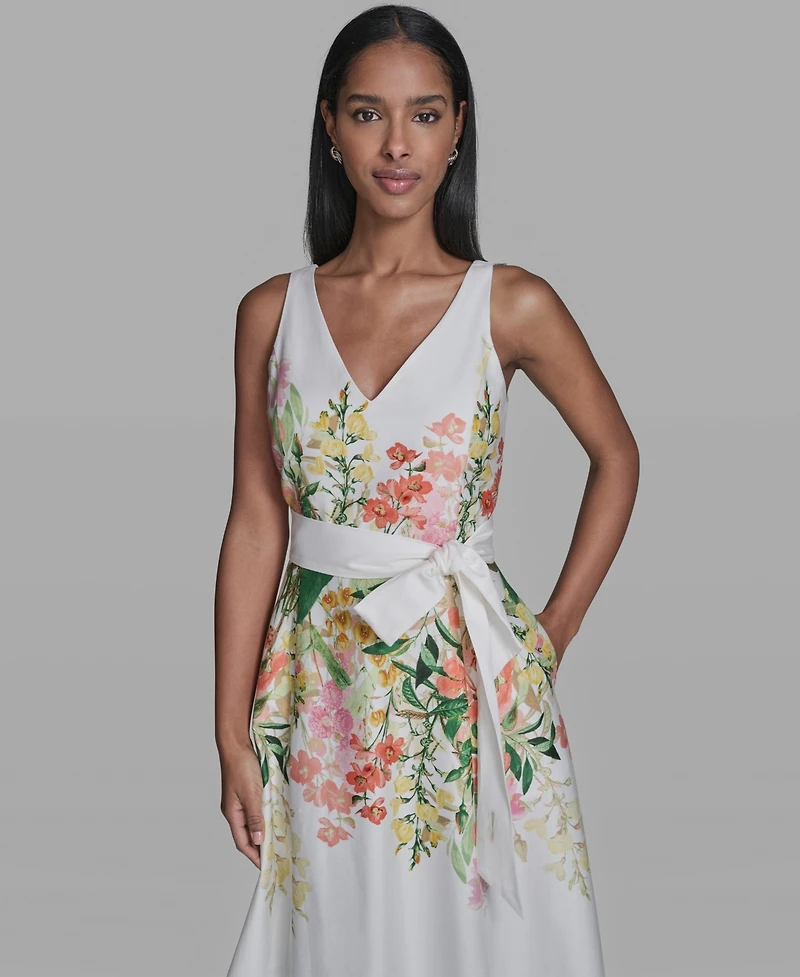 Karl Lagerfeld Paris Women's Printed V-Neck Midi Dress