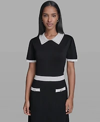 Karl Lagerfeld Paris Women's Contrast Collared Sweater Dress