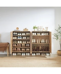 Streamdale Rattan Shoe Cabinet with Doors, 6-Tier Adjustable Shelves, Oak, 31.5"W x 13.8"D x 41"H.