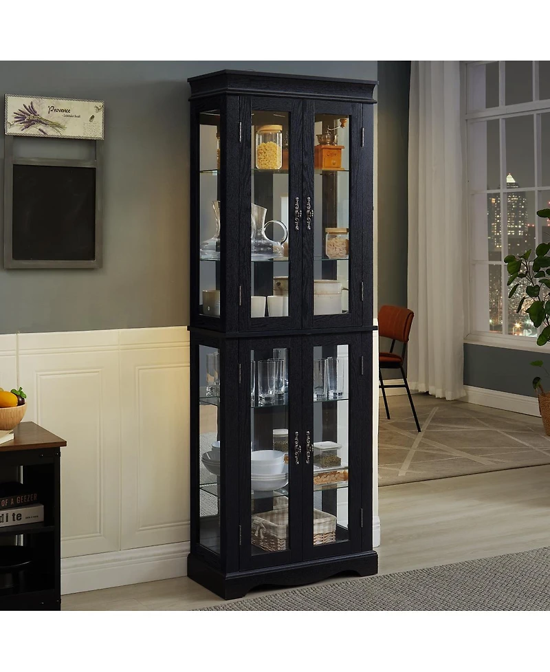 Streamdale Furniture Lighted Glass Curio Display Cabinet with Wood Frame