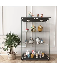 Streamdale Furniture Modern Led Glass Display Cabinet, 2-door 3-shelf, Transparent+Black