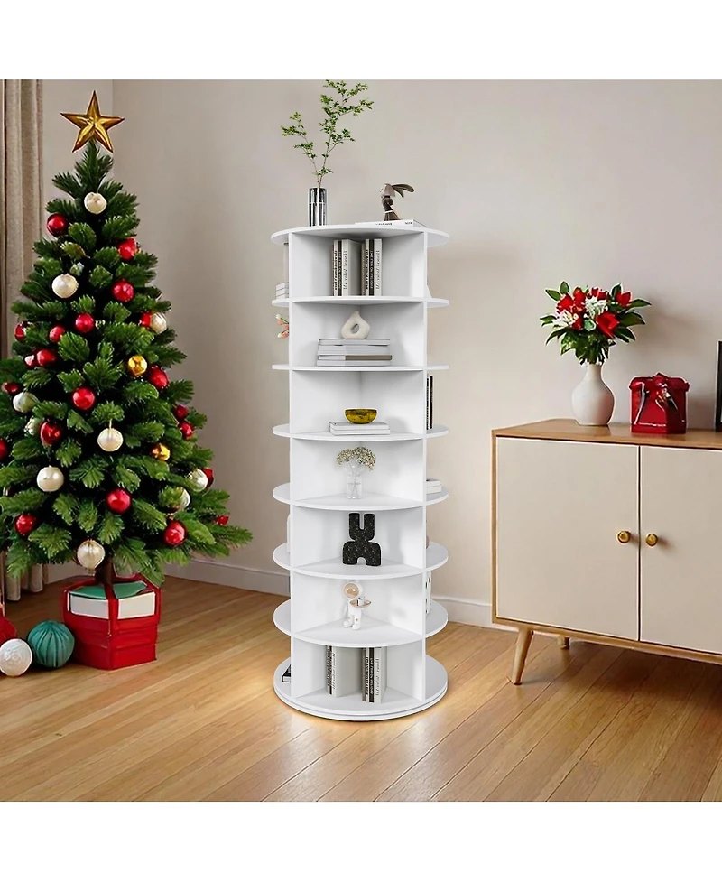Streamdale Furniture Rotating Shoe Rack Tower, 7-Tier Spinning Storage Organizer (White
