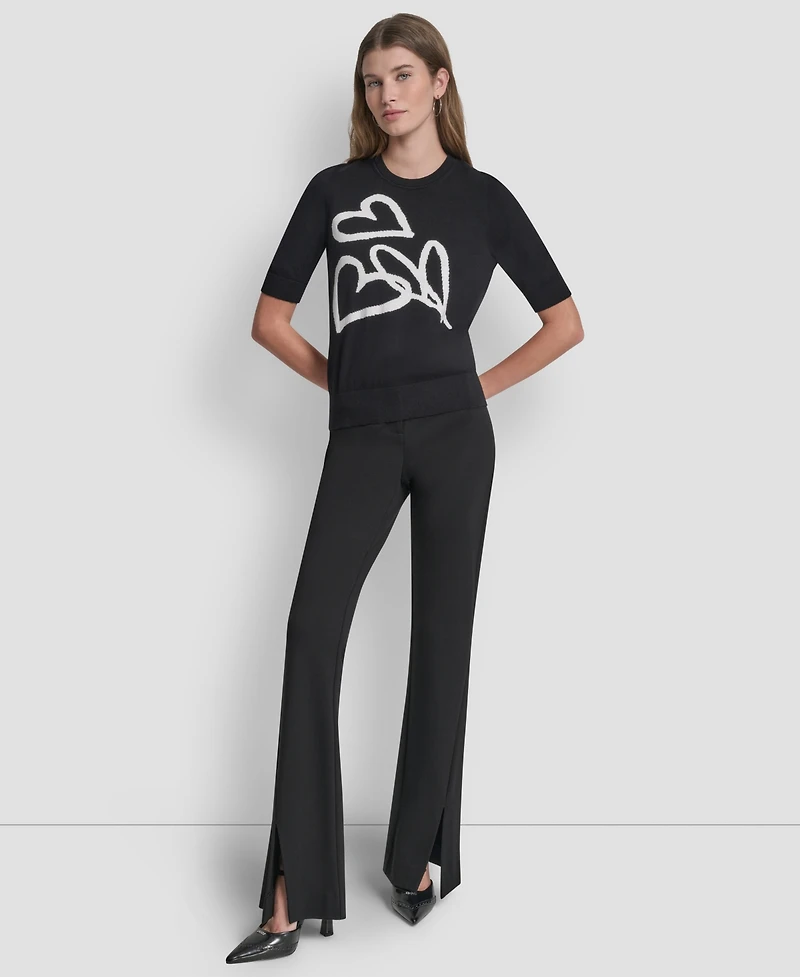 Dkny Women's Short-Sleeve Graffiti Hearts Sweater Top