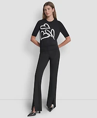 Dkny Women's Short-Sleeve Graffiti Hearts Sweater Top