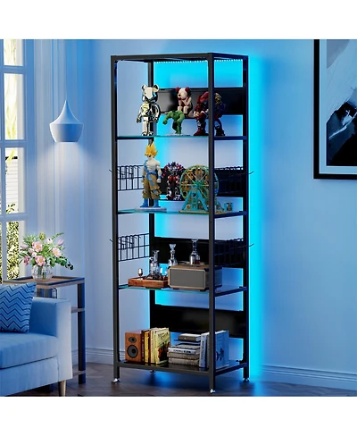 Streamdale Furniture 4-Tier Glass Display Shelf with Rgb Lights & Adjustable Storage