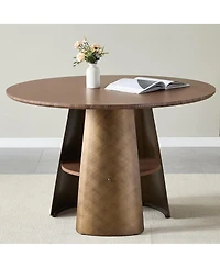 Streamdale Furniture Streamdale 47.25" Round Dining Table, Retro Style, Seats 4-6, Walnut Wood/Bronze