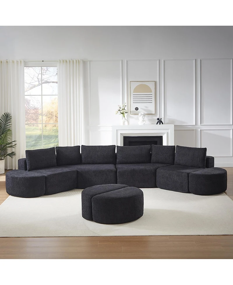 Streamdale Furniture Modular Chenille Sofa Set with 6 Pillows, 4 Footstools