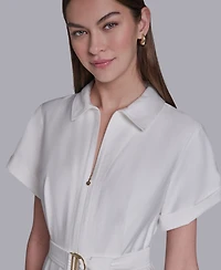 Halston Women's Zip-Up Midi Shirt Dress
