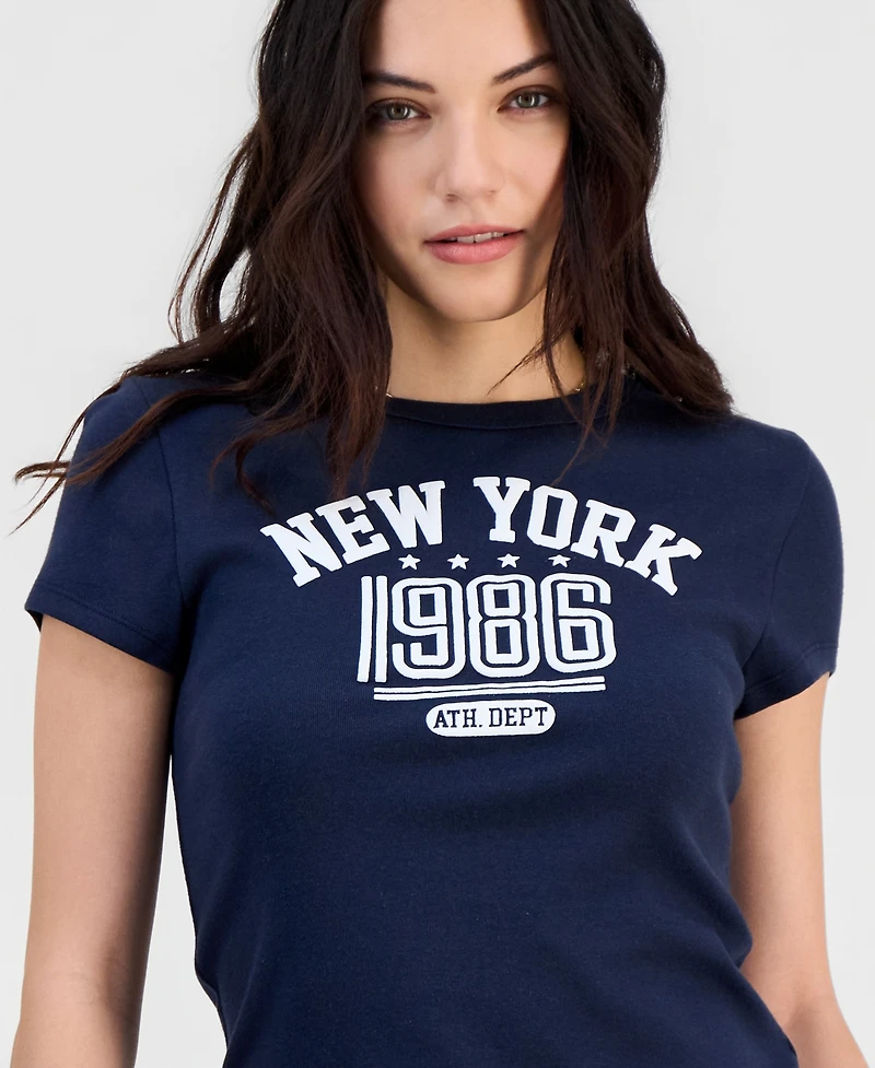 Rebellious One Juniors' New York 1986 Ribbed Graphic T-Shirt