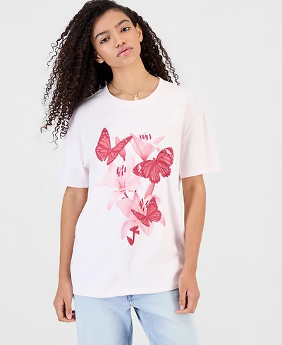 Rebellious One Juniors' Butterfly-Graphic Cotton Boyfriend T-Shirt