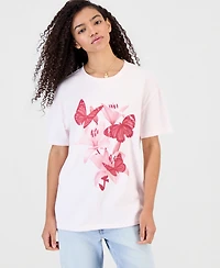 Rebellious One Juniors' Butterfly-Graphic Cotton Boyfriend T-Shirt