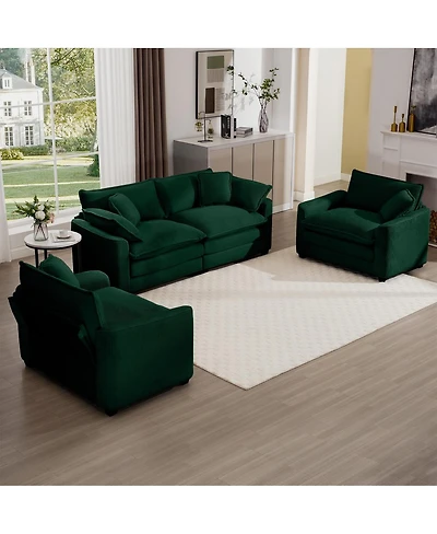 Streamdale Furniture Warm & Cozy Green Corduroy Sofa Set with Soft Cushions & Pillows