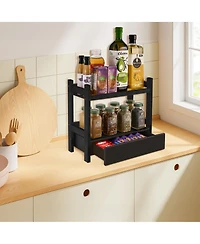 Sorbus 2-Tier Bamboo Counter Organizer with Drawer for Vanity, Matcha Station, Bathroom Sink Countertop