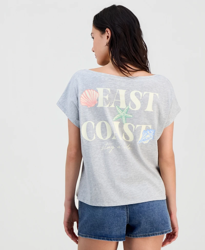 Self Esteem Juniors' East Coast Shell Graphic Cotton Boat Neck T-Shirt