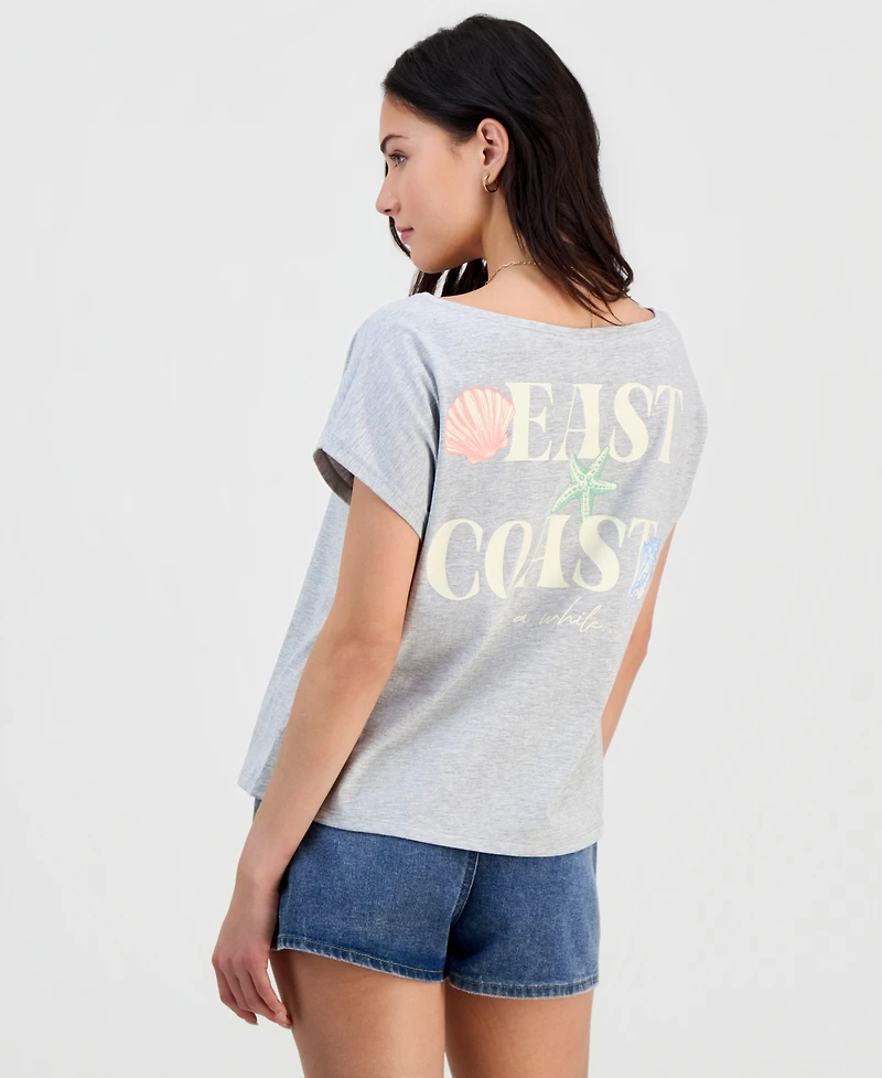 Self Esteem Juniors' East Coast Shell Graphic Cotton Boat Neck T-Shirt