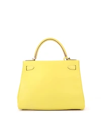 Pre-Owned HERMES Kelly 28 Handbag Yellow Evercolor with Palladium Hardware