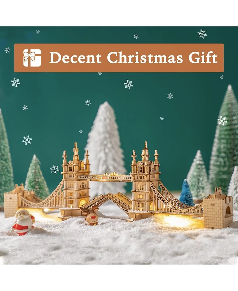 Robotime 3D Puzzle Wooden Craft Kits with Led Diy Tower Bridge Construction Model Kit to Build for Teens Brain Teaser Puzzle Home Decor Birthday Gifts