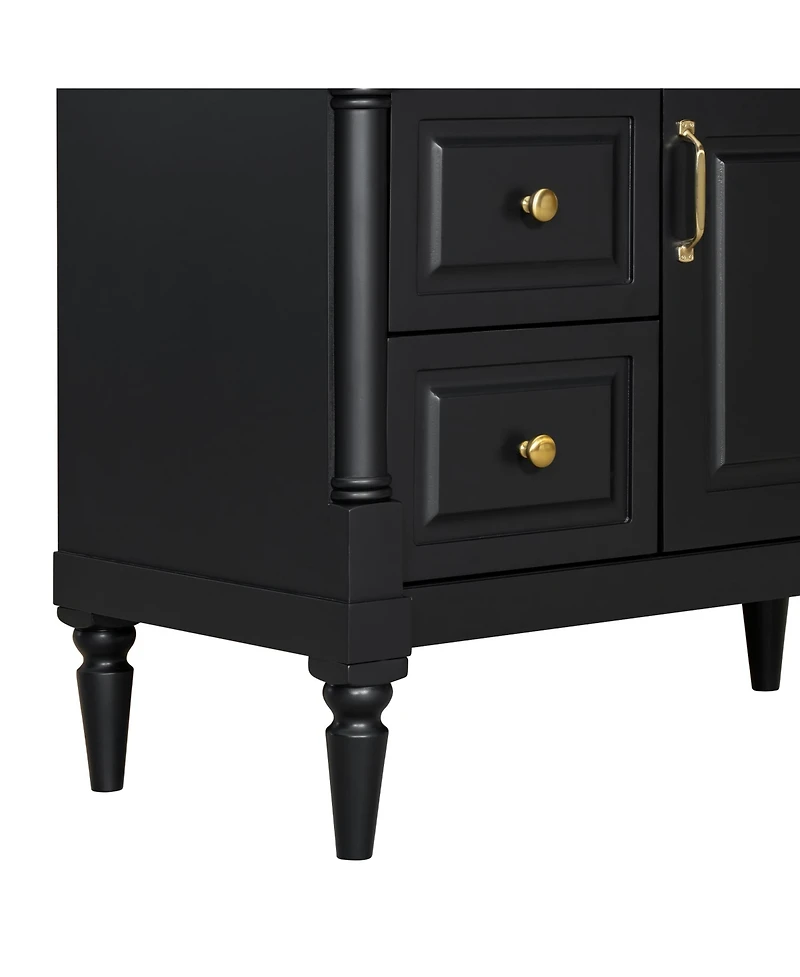 Cesicia 36" Freestanding Bathroom Vanity with Ceramic Sink, Wood Cabinet, Flip Drawer & Adjustable Shelf