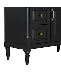 Cesicia 36" Freestanding Bathroom Vanity with Ceramic Sink, Wood Cabinet, Flip Drawer & Adjustable Shelf