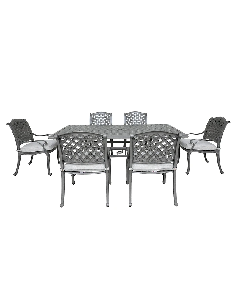 Mondawe 7-Piece Cast Aluminum Arm Chairs & Umbralla Hole Rectangular Table Dining Set