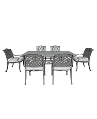Mondawe 7-Piece Cast Aluminum Arm Chairs & Umbralla Hole Rectangular Table Dining Set