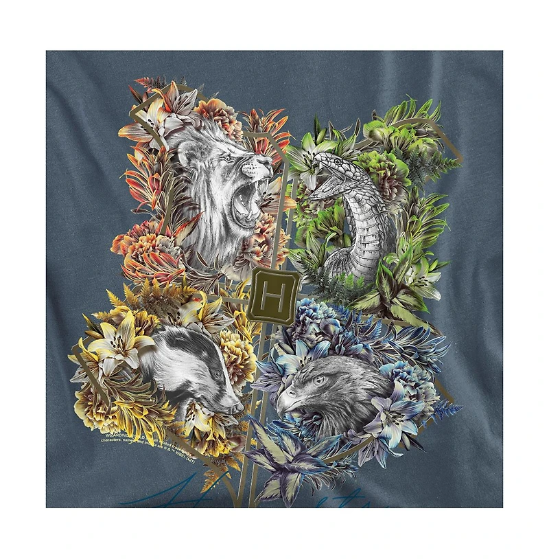 Harry Potter Men's Hogwarts Floral Shield T Shirt