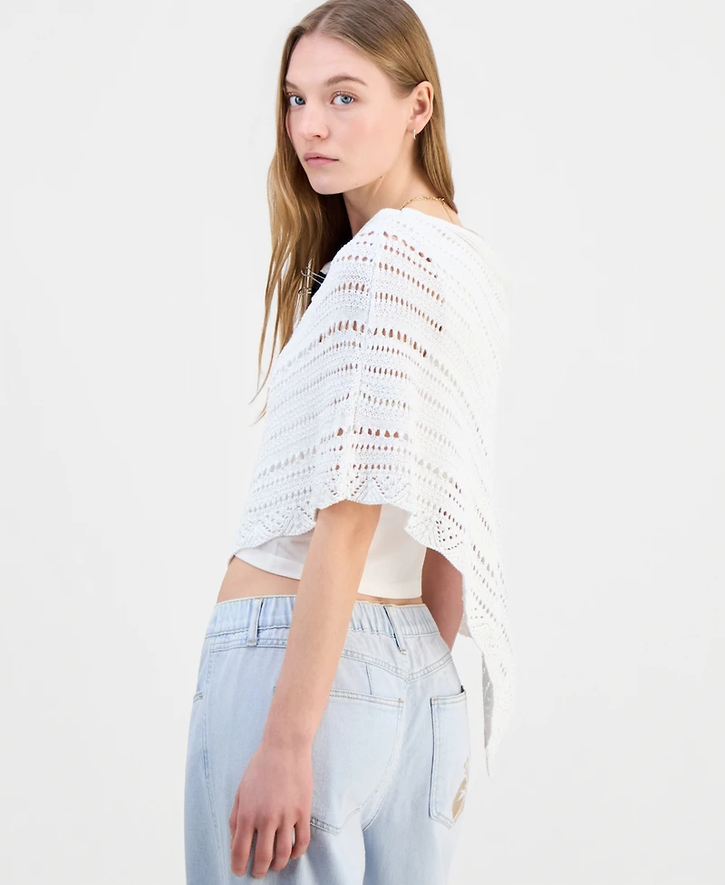 Ultra Flirt Juniors' Asymmetric Lurex Pointelle Poncho