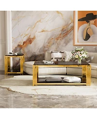 Streamdale Furniture Modern Black Mirror End Table with Gold Finish & Lower Shelf, 19.9