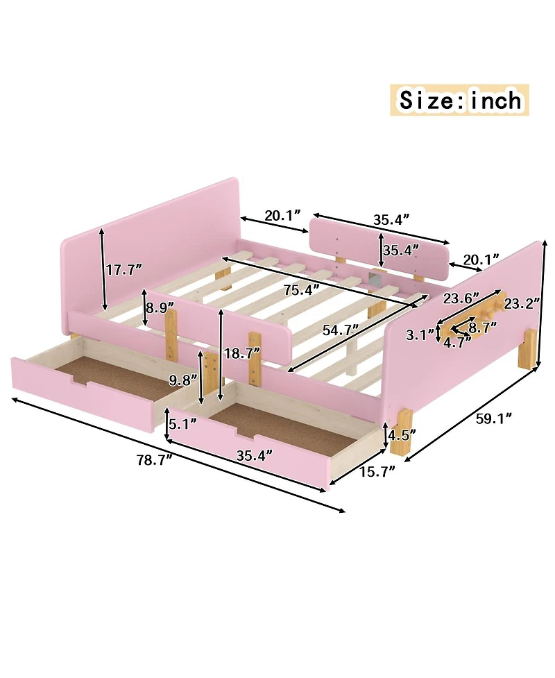 Streamdale Furniture Platform Bed with Storage, Solid Wood Frame, No Box Spring Needed