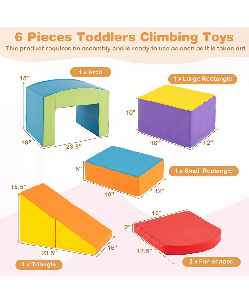 Costway 6 Pcs Multi-color Climb and Crawl Activity Playset with Tunnel Slide Stairs & Ramp