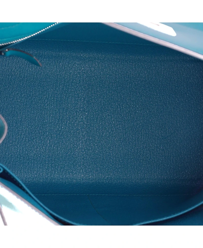 Pre-Owned HERMES Kelly 28 Handbag Blue Tadelakt with Palladium Hardware