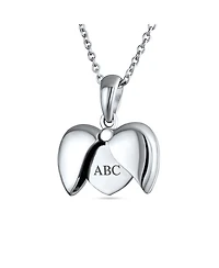 Bling Jewelry Best Mom Word Angel Wing Heart Locket Pendant Necklace .925 Sterling Silver