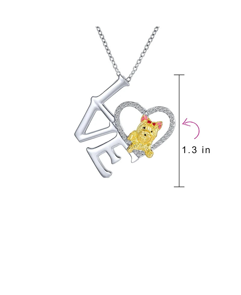 Bling Jewelry Animal Lover Heart Puppy Pet Dog Yorkie Pedant Necklace Gold Silver Plated