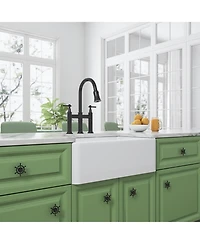 flynama White Farmhouse Sink Deep Apron Sink Undermount Ceramic Single Bowl Kitchen Sink