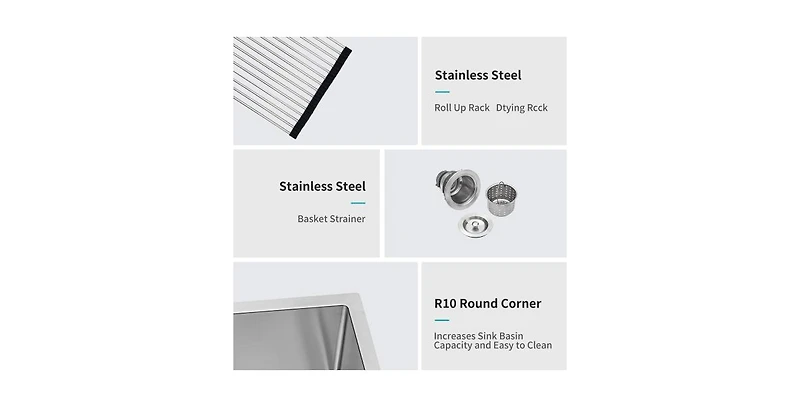 flynama 33x19x9inch Drop In Topmount Single Bowl Kitchen Sink 16 Gauge T304 Stainless Steel with Dish Grid Drain Assembly