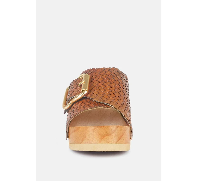 Yoruba Womens Braided Leather Buckled Slide Sandals