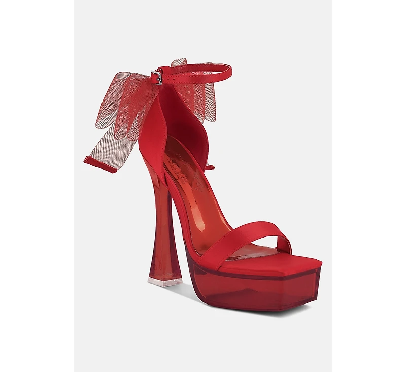 Womens Kiri Satin Clear High Heeled Bow Sandals