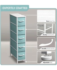 Sorbus Narrow Dresser with 5 Drawers - Steel Frame, Wood Top & Easy Pull Fabric Bins