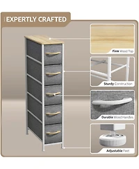 Sorbus Narrow Dresser with 5 Drawers - Steel Frame, Wood Top & Easy Pull Fabric Bins