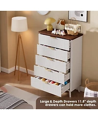 gaomon Fluted Dresser for Bedroom, 5 Deep Drawer Modern Wood Storage Chest, White