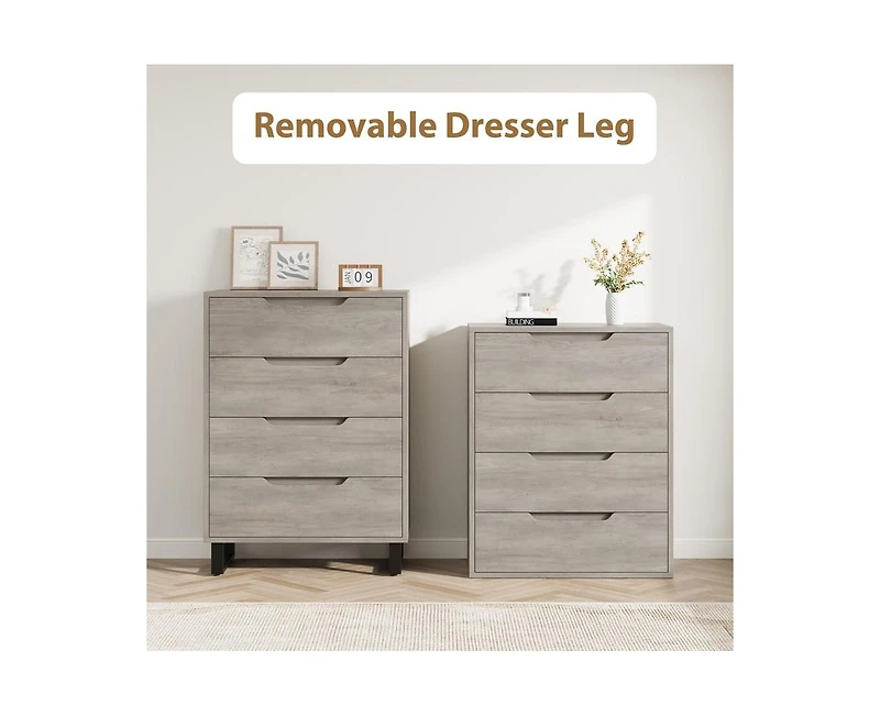 gaomon 4-Drawer Dresser for Bedroom, 41.5" Tall Freestanding Storage Chest, Grey