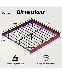 Streamdale Furniture King Led Floating Bed Frame - Wave Texture, Heavy Duty Slats
