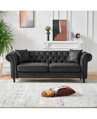 Streamdale Furniture Chesterfield Tech Fabric Sofa Set 3+2 Seat Black