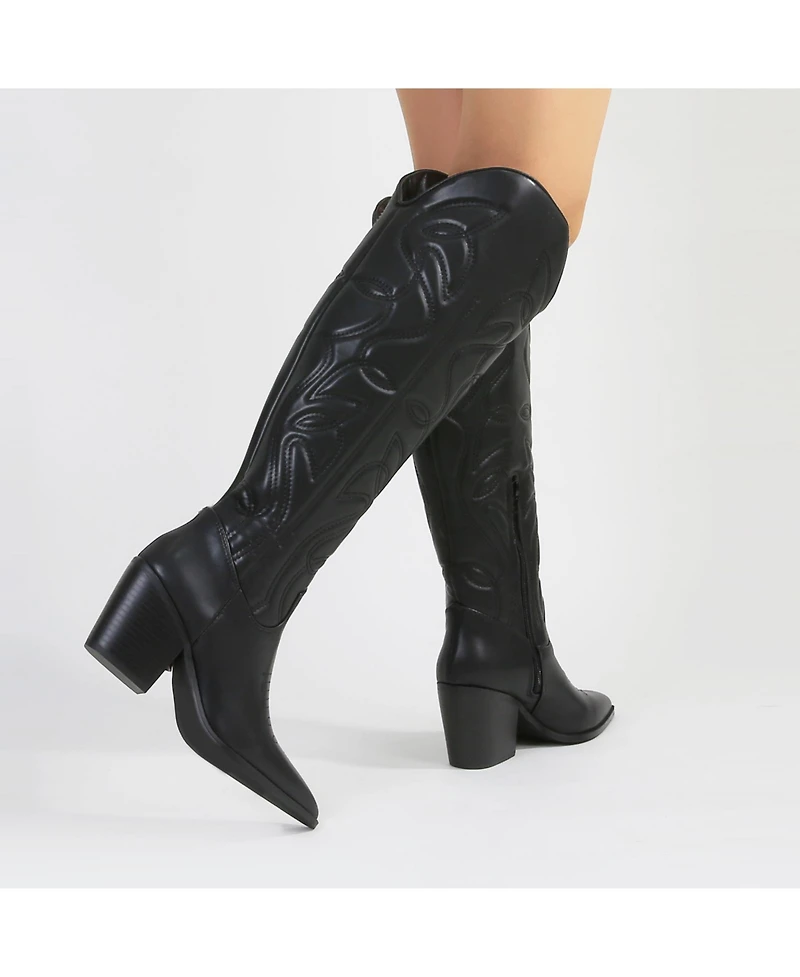 Berness Women's Anniston Embossed Western Knee-High Boots