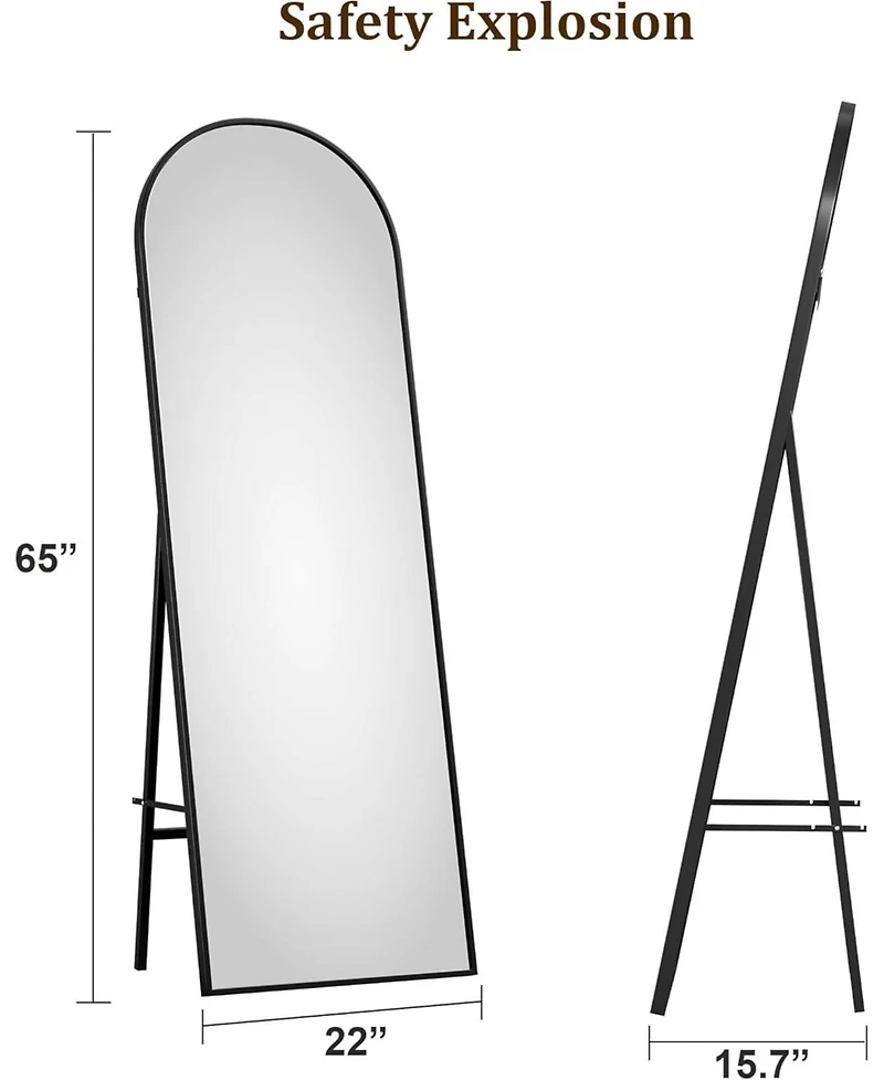 Homfan Arched Full Length Mirror, 65x22 Inches Full Floor Body Mirror, Freestanding Leaning Mirror with Stand