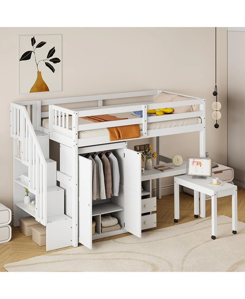 Streamdale Furniture Kids & Teens Loft Bed with Stairs, Storage, and Desk